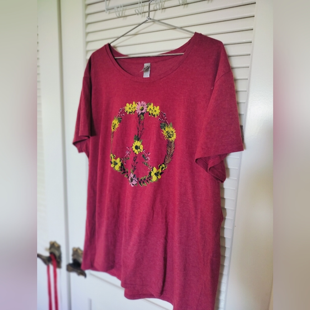 Instant Message Plus Size Floral Peace Sign T-Shirt 3x Soft Cotton Poly Blend